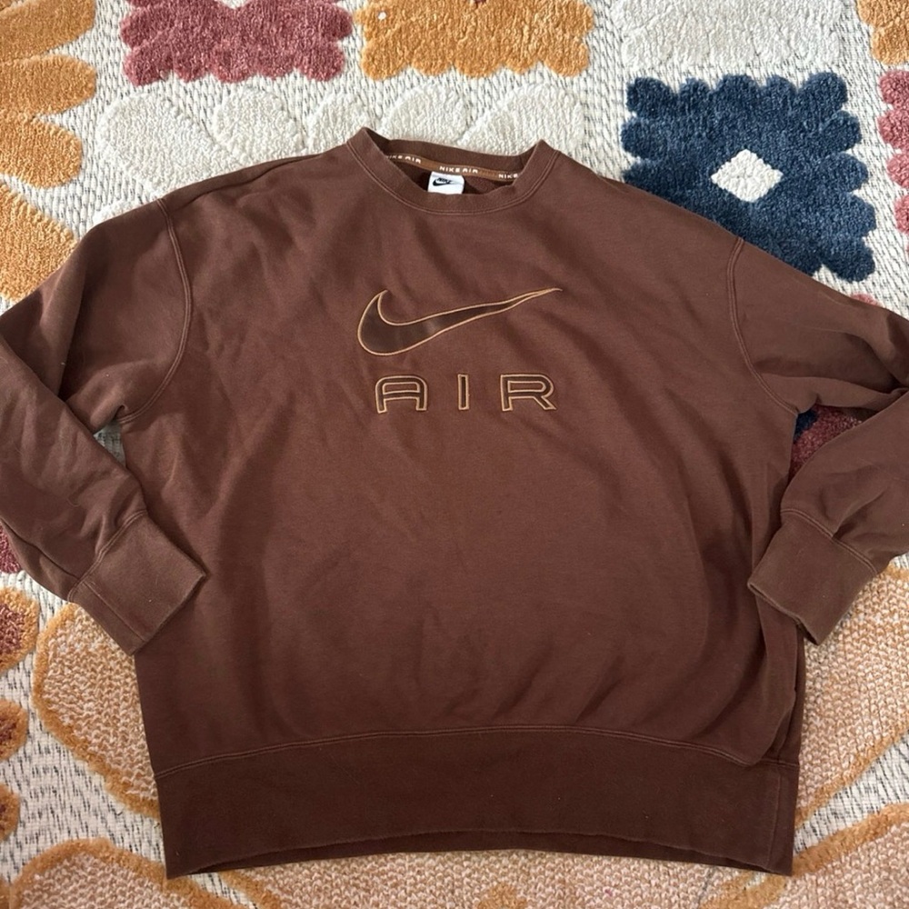 Nike Brown Crewneck Sweatshirt with Embroidered Swoosh AIR